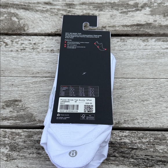 Lululemon‎ Men's Power Stride Tab Socks 3 Pack White size medium NWT - Picture 2 of 4